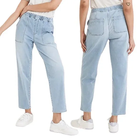 Madewell Jeans Small PETITE NWT Elastic Waist Pull On Relaxed Straight Casual - Picture 2 of 9